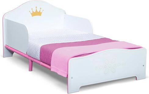 Delta Children Princess Crown Wood Toddler Bed with Fabric Mattress Support - Greenguard Gold Certified, White/Pink in Saudi Arabia