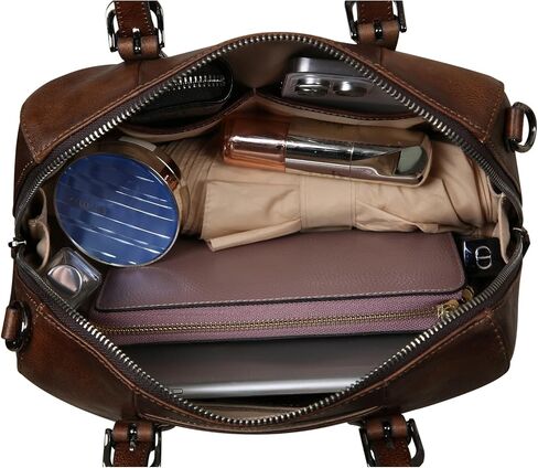Iswee Medium Leather Crossbody Bag Women Purses and Handbags Satchel Bag Retro Shoulder Purse Work Tote Hobo Bags Top Handle (Brown) in Kuwait