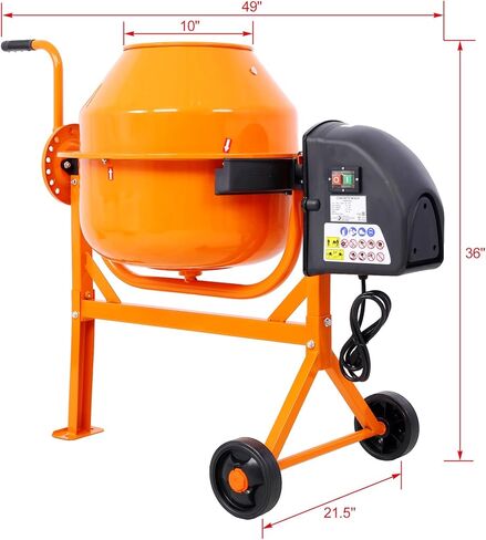 CuisinSmart Concrete Cement Mixer, 1/3 HP 650W Concrete Mixer Machine with Wheel and Stand, 3 Cu Ft 120V Electric Cement Mixer,Portable Power Cement Mixer Machine, Suitable for Stucco 5cu One Size in Saudi Arabia