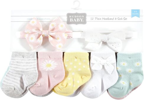 Hudson Baby Baby Girls Sock and Headband 12pc Set, Mom Dad, 0-9 Months in Saudi Arabia