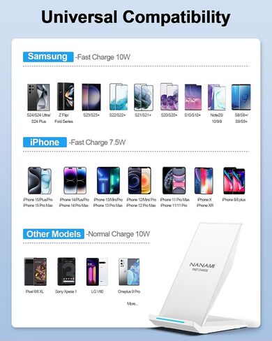 NANAMI Fast Wireless Charger Charging Stand with 20W PD Adapter | NightStand Phone Charger Dock for iPhone 17/17 Pro/17 Pro Max/16/16 Plus/15/14, 10W for Samsung Galaxy S26/S26+/S25/S24 in Kuwait