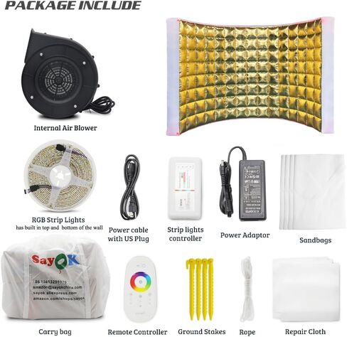 SAYOK Inflatable Photo Booth Wall (Gold, 119' 'x 59''x 91'') Selfie Booth Backdrop, Photo Booth Enclosure Inflatable Photo Shoot Background Golden Wall for Wedding Party Exhibition Event in Kuwait