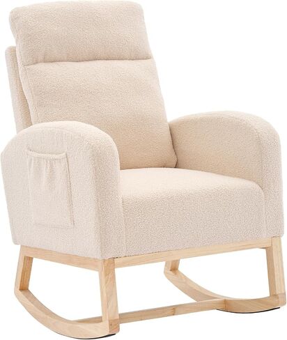 LUSPAZ Rocking Chair, Soft Teddy Velvet Fabric Rocking Chair for Nursery, Comfy Wingback Glider Rocker with Safe Solid Wood Base for Living Room Bedroom Balcony, Black in Saudi Arabia