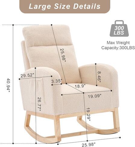 LUSPAZ Rocking Chair, Soft Teddy Velvet Fabric Rocking Chair for Nursery, Comfy Wingback Glider Rocker with Safe Solid Wood Base for Living Room Bedroom Balcony, Black in Saudi Arabia