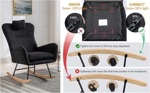LUSPAZ Rocking Chair, Soft Teddy Velvet Fabric Rocking Chair for Nursery, Comfy Wingback Glider Rocker with Safe Solid Wood Base for Living Room Bedroom Balcony, Black in Saudi Arabia