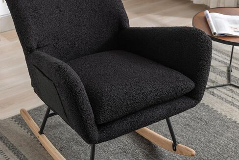 LUSPAZ Rocking Chair, Soft Teddy Velvet Fabric Rocking Chair for Nursery, Comfy Wingback Glider Rocker with Safe Solid Wood Base for Living Room Bedroom Balcony, Black in Saudi Arabia