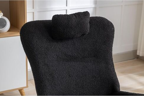 LUSPAZ Rocking Chair, Soft Teddy Velvet Fabric Rocking Chair for Nursery, Comfy Wingback Glider Rocker with Safe Solid Wood Base for Living Room Bedroom Balcony, Black in Saudi Arabia