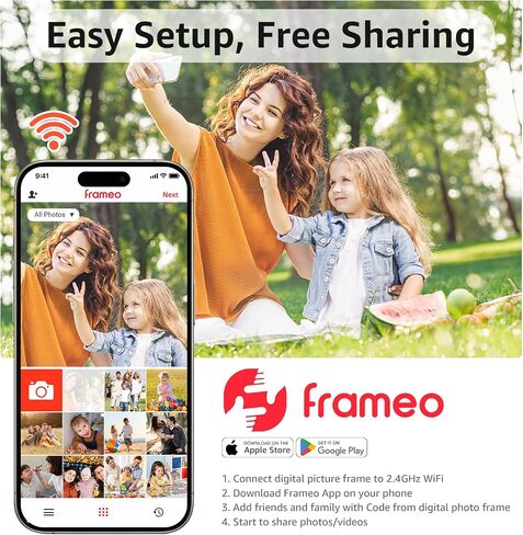 Frameo Digital Picture Frame,10.1 Inch WiFi Digital Photo Frame, 1280x800 IPS Touch Screen,Easy Load from Phone 64GB Digital Frame,Auto Rotating,Share Pohto or Video by Electronic Picture Frame in Saudi Arabia