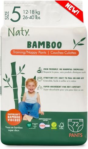 Naty Bamboo Viscose Training Pants – Potty training underwear, Pull ups, Eco-Friendly, Silky Soft, Hypoallergenic, for Sensitive Skin & Super Absorbent (Size 7, 64 Count) in Saudi Arabia