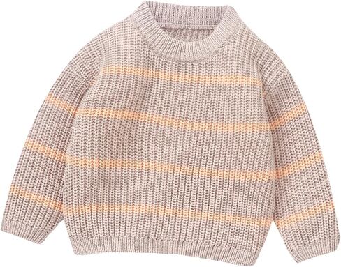 Newborn Toddler Baby Girl Boy Chunky Sweater Striped Sweater Long Sleeve Pullover Sweatshirt Fall Winter Clothes in Kuwait