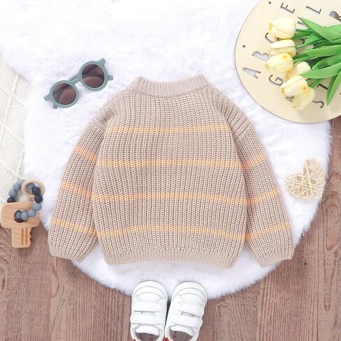 Newborn Toddler Baby Girl Boy Chunky Sweater Striped Sweater Long Sleeve Pullover Sweatshirt Fall Winter Clothes in Kuwait