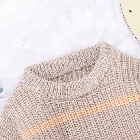 Newborn Toddler Baby Girl Boy Chunky Sweater Striped Sweater Long Sleeve Pullover Sweatshirt Fall Winter Clothes in Kuwait