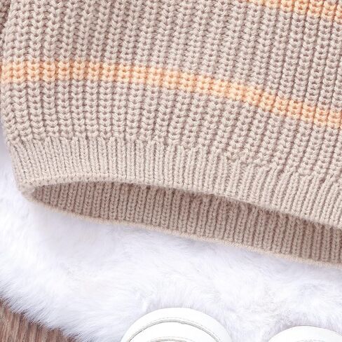 Newborn Toddler Baby Girl Boy Chunky Sweater Striped Sweater Long Sleeve Pullover Sweatshirt Fall Winter Clothes in Kuwait