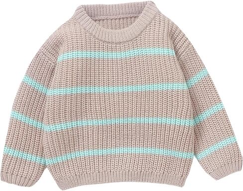 Newborn Toddler Baby Girl Boy Chunky Sweater Striped Sweater Long Sleeve Pullover Sweatshirt Fall Winter Clothes in Kuwait