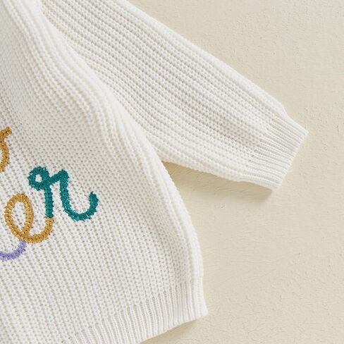 Baby Boys Girls Fall Winter Knit Sweater Long Sleeve Round Neck Embroidery Knitwears Toddler Birthday Sweatshirt in Saudi Arabia
