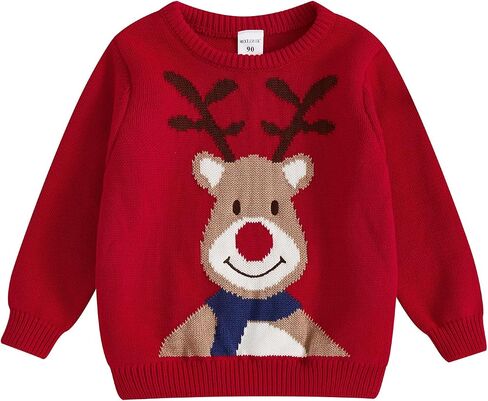 طفل رضيع فتاة متماسكة سترة عيد الميلاد الزي الغزلان البلوز Crewneck البلوز سترة عيد الميلاد الدافئة in Saudi Arabia