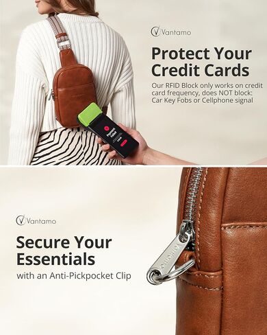 حقائب Vantamo Crossbody للنساء: حقيبة حبال جلدية نباتية تحجب RFID مع مشبك مضاد للنشل in Kuwait