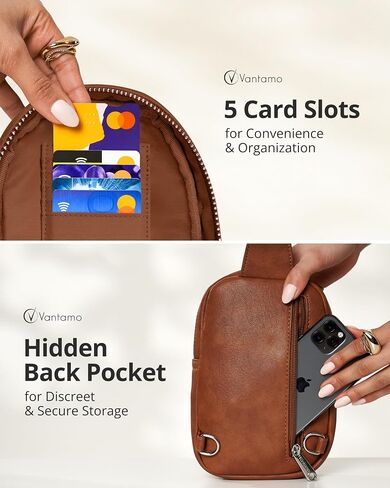 حقائب Vantamo Crossbody للنساء: حقيبة حبال جلدية نباتية تحجب RFID مع مشبك مضاد للنشل in Kuwait