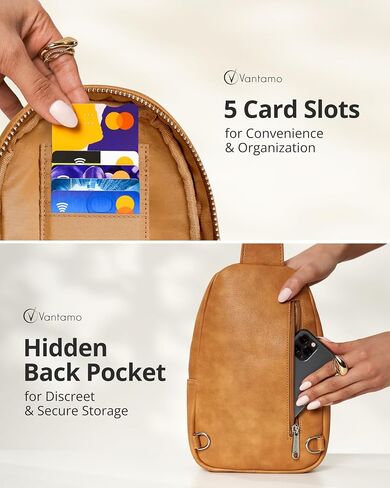 حقائب Vantamo Crossbody للنساء: حقيبة حبال جلدية نباتية تحجب RFID مع مشبك مضاد للنشل in Kuwait