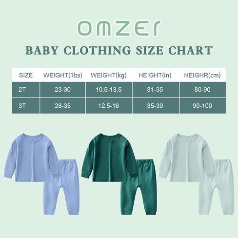 طقم سراويل للأطفال الصغار للجنسين من omzer - قطعتين قمصان للأطفال بأكمام طويلة وبنطلون عالي الخصر، لون سادة سحب على 2-3T in Saudi Arabia