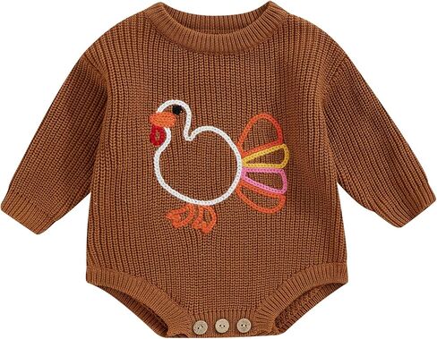YOKJZJD Newborn Toddler Baby Girl Boy Thanksgiving Outfit Turkey Chunky Knit Sweater Romper Sweatshirt Fall Winter Clothes in Saudi Arabia