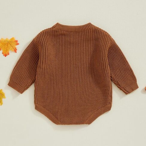YOKJZJD Newborn Toddler Baby Girl Boy Thanksgiving Outfit Turkey Chunky Knit Sweater Romper Sweatshirt Fall Winter Clothes in Saudi Arabia