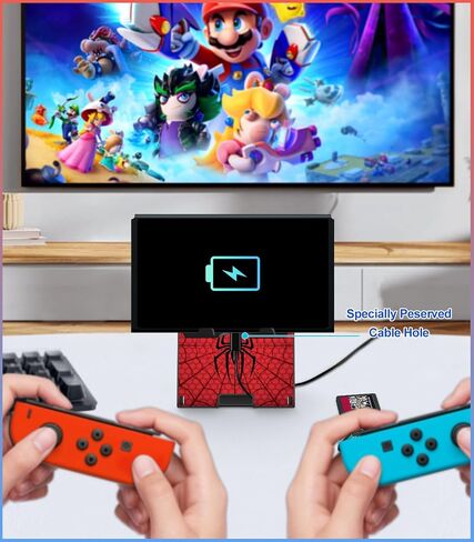 حامل Lotadilo Switch لجهاز Nintendo Switch/OLED - حامل لطيف للنساء والفتيات والأولاد والأطفال والمراهقين بتصميم كرتوني رائع حامل هاتف قابل للتعديل وقابل للحمل وقابل للطي، أسود وأحمر in Kuwait