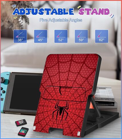 حامل Lotadilo Switch لجهاز Nintendo Switch/OLED - حامل لطيف للنساء والفتيات والأولاد والأطفال والمراهقين بتصميم كرتوني رائع حامل هاتف قابل للتعديل وقابل للحمل وقابل للطي، أسود وأحمر in Kuwait