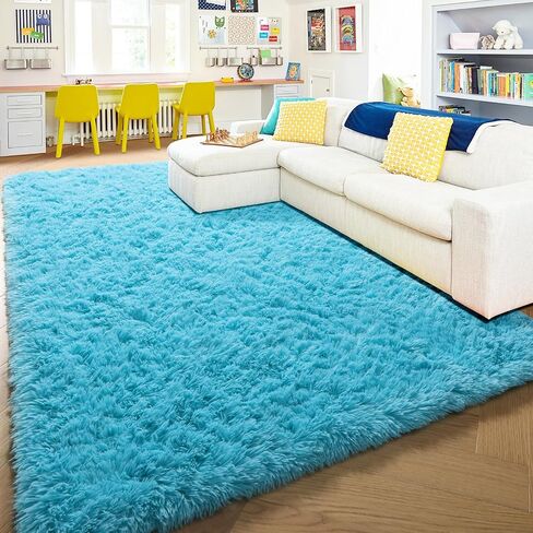 Amdrebio Blue Area Rugs for Bedroom, Fuzzy Fluffy Rug 5x8 for Living Room, Cute Plush Carpet for Kid Girl Boy Room, Shaggy Baby Rugs for Nursery, Shag Furry Corner Rug for Classroom, Turquoise Rug in Saudi Arabia
