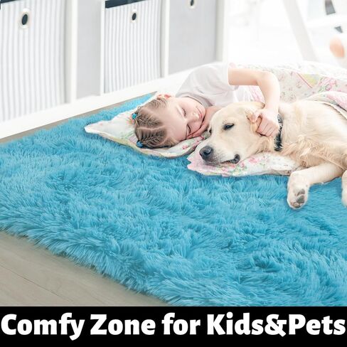 Amdrebio Blue Area Rugs for Bedroom, Fuzzy Fluffy Rug 5x8 for Living Room, Cute Plush Carpet for Kid Girl Boy Room, Shaggy Baby Rugs for Nursery, Shag Furry Corner Rug for Classroom, Turquoise Rug in Saudi Arabia