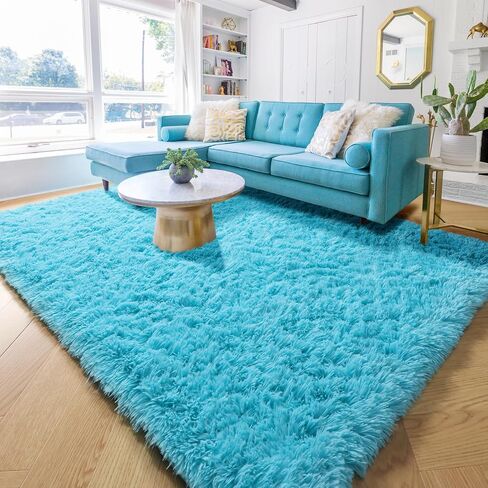 Amdrebio Blue Area Rugs for Bedroom, Fuzzy Fluffy Rug 5x8 for Living Room, Cute Plush Carpet for Kid Girl Boy Room, Shaggy Baby Rugs for Nursery, Shag Furry Corner Rug for Classroom, Turquoise Rug in Saudi Arabia