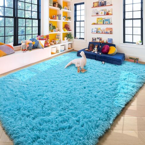 Amdrebio Blue Area Rugs for Bedroom, Fuzzy Fluffy Rug 5x8 for Living Room, Cute Plush Carpet for Kid Girl Boy Room, Shaggy Baby Rugs for Nursery, Shag Furry Corner Rug for Classroom, Turquoise Rug in Saudi Arabia