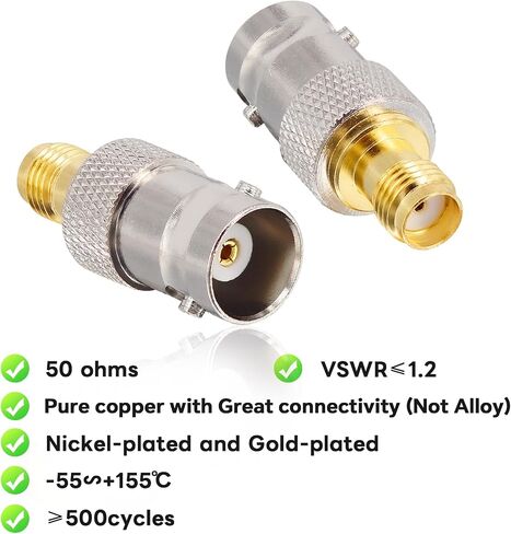 Boobrie 2-Pack SMA Female to BNC Male Adapter SMA to BNC Connector BNC to SMA Plug RF Coaxial Adapter Male Female Coax Connector for Ham Radio,Two Way Radio,SDI HD-SDI,Scanner in Saudi Arabia
