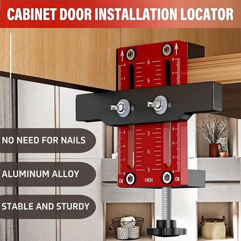Cabinet Door Installation Positioner, Aluminum Alloy Cabinet Hardware Jig, Adjustable Length Versatile Cabinet Installation Tool Compatible in Saudi Arabia