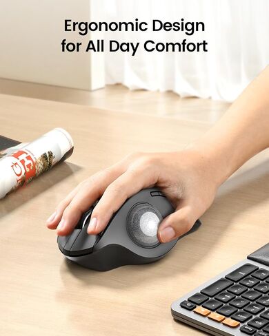ProtoArc EM01 NL Wireless Trackball Mouse, Rechargeable Thumb Control, Gray | 0/20° Adjustable Angle to Reduce Fatigue, Triple-Device Bluetooth & 2.4G USB-A for Office Use, Silent Click, Easy to Clean in Kuwait