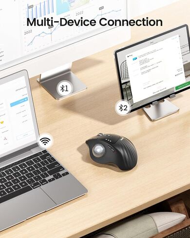 ProtoArc EM01 NL Wireless Trackball Mouse, Rechargeable Thumb Control, Gray | 0/20° Adjustable Angle to Reduce Fatigue, Triple-Device Bluetooth & 2.4G USB-A for Office Use, Silent Click, Easy to Clean in Kuwait