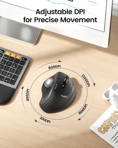 ProtoArc EM01 NL Wireless Trackball Mouse, Rechargeable Thumb Control, Gray | 0/20° Adjustable Angle to Reduce Fatigue, Triple-Device Bluetooth & 2.4G USB-A for Office Use, Silent Click, Easy to Clean in Kuwait