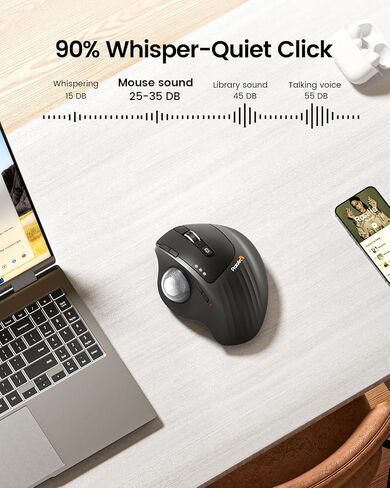 ProtoArc EM01 NL Wireless Trackball Mouse, Rechargeable Thumb Control, Gray | 0/20° Adjustable Angle to Reduce Fatigue, Triple-Device Bluetooth & 2.4G USB-A for Office Use, Silent Click, Easy to Clean in Kuwait
