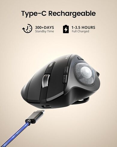 ProtoArc EM01 NL Wireless Trackball Mouse, Rechargeable Thumb Control, Gray | 0/20° Adjustable Angle to Reduce Fatigue, Triple-Device Bluetooth & 2.4G USB-A for Office Use, Silent Click, Easy to Clean in Kuwait
