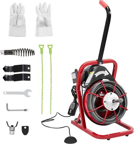 K-300K 75FT 1/2inch Drain Cleaner Machine, Professional Electric Drain Auger for 1 to 4 Inch Pipes, Portable Electric Drain Snake with 4 Cutters & Foot Switch in Saudi Arabia
