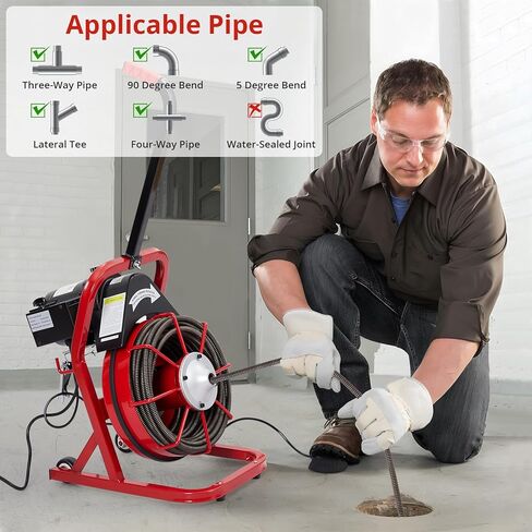 K-300K 75FT 1/2inch Drain Cleaner Machine, Professional Electric Drain Auger for 1 to 4 Inch Pipes, Portable Electric Drain Snake with 4 Cutters & Foot Switch in Saudi Arabia