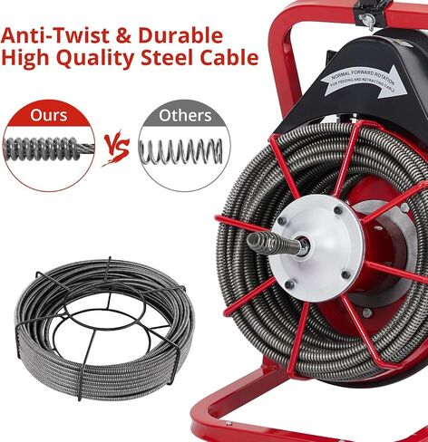 K-300K 75FT 1/2inch Drain Cleaner Machine, Professional Electric Drain Auger for 1 to 4 Inch Pipes, Portable Electric Drain Snake with 4 Cutters & Foot Switch in Saudi Arabia