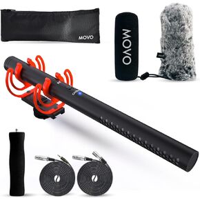 Movo X3-II 11-inch XLR Shotgun Microphone for Camera - Supercardioid Condenser Shotgun Mic for DSLR, Content Creation, Video, and Filmmaking - Directional Boom Mic with Rycote Shockmount, Grip