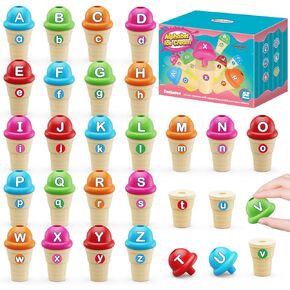 Alphabet Learning Toys,Ice Cream Toys Play Set,ABC Learning for Toddlers Kids,Matching Letter Game,Color Sorting,Montessori Fine Motor Stacking Toys,Kindergarten Preschool Learning Activities