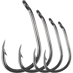 Luroad 50Pcs Barbed Carp Coarse Eyed Fishing Hook, Available in Teflon Coated Curved Shank Hook and Wide Gap Hook Size 2, 4, 6, 8, 10