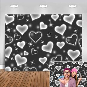 Mocsicka Early 2000s Photography Backdrop Black Heart Photo Backdrop Valentines Heart Stars Valentines Day Party Decoration Newborn Kids Portrait Photo Props