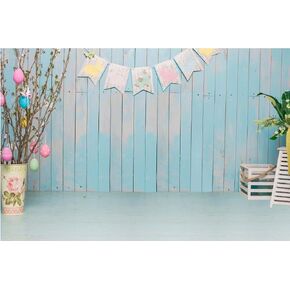 BELECO 5x3ft Fabric Happy Easter Backdrop Blue Wooden Wall Interior Easter Backdrops for Photography Kids Baby Newborn Photoshoot Party Decorations Spring Photo Background Props