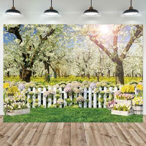 7x5ft Polyester Spring Backdrop Natural Scenery Forest Tree Photography Background for Children Birthday Wedding Baby Shower Party Decor Studio Portrait Photobooth Prop