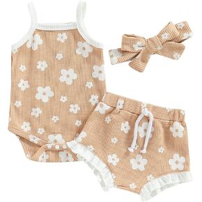 Newborn Baby Girl Clothes Infant Girl Floral Sleeveless Romper Shorts Headband 3Pcs Summer Outfits Set