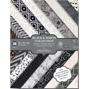 Paperhues Black & White Collection Handmade Scrapbook Paper 8.5 x 11" Pad, 36 Sheets (2 sheets each of 18 styles)